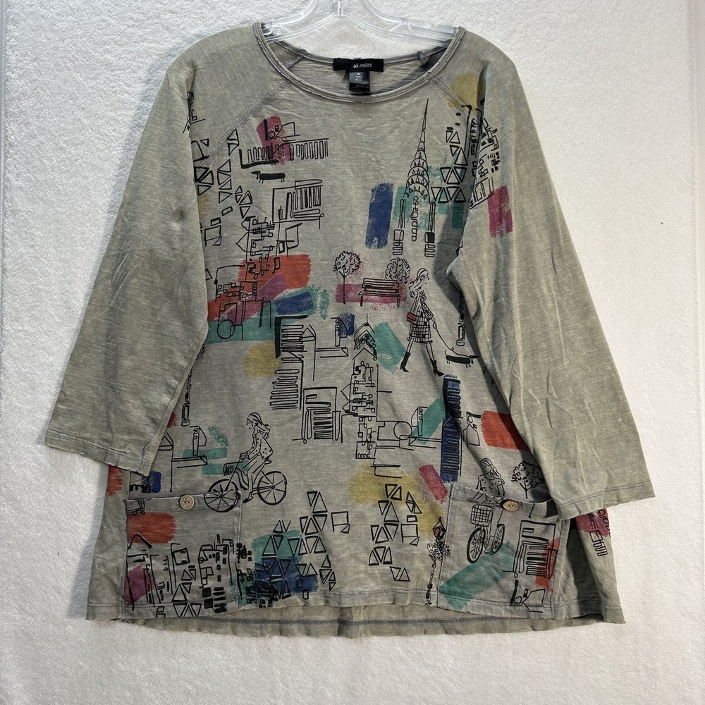 Ali Miles Womens Size XL Gray Printed 3/4 Sleeve Blouse Top (M9)